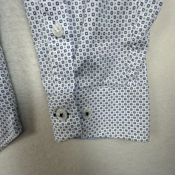 Con.Struct Shirt Mens Size 16.5 Blue Geometric Print Slim Fit Stretch Button Up - Picture 7 of 10